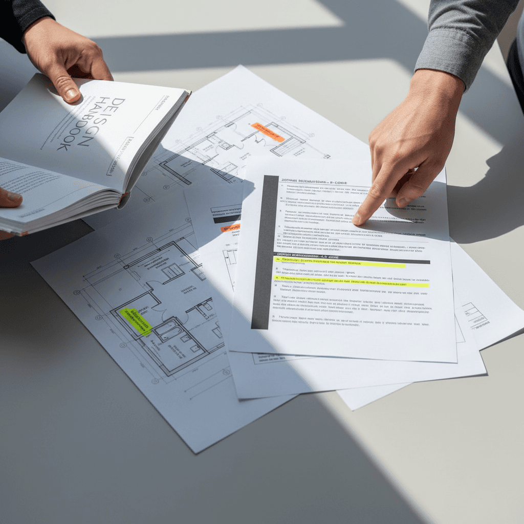 Design professional reviewing R-Code zoning requirements for residential project