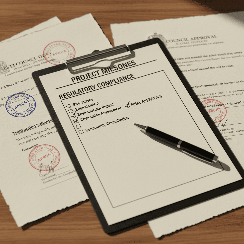 Council approval documents with completed compliance checklist for development application