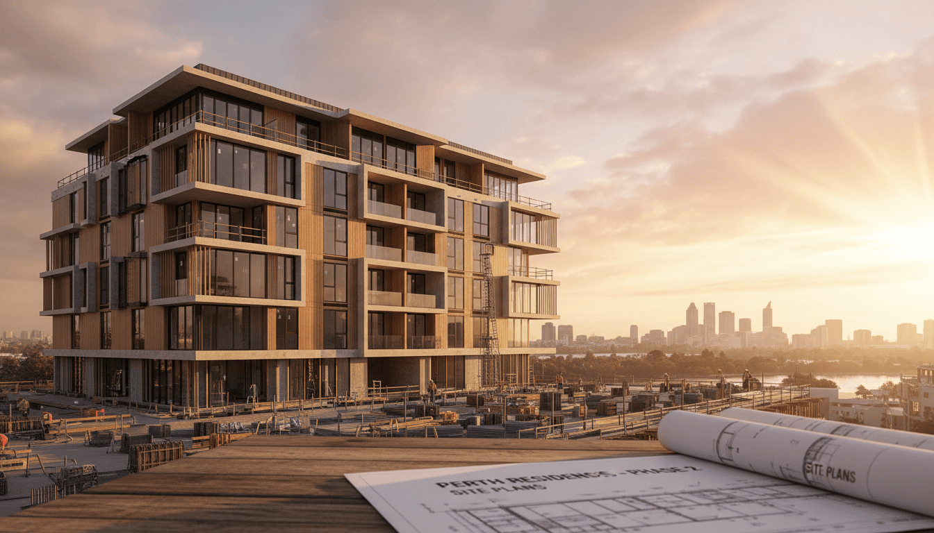 Modern residential building in Perth during golden hour construction phase